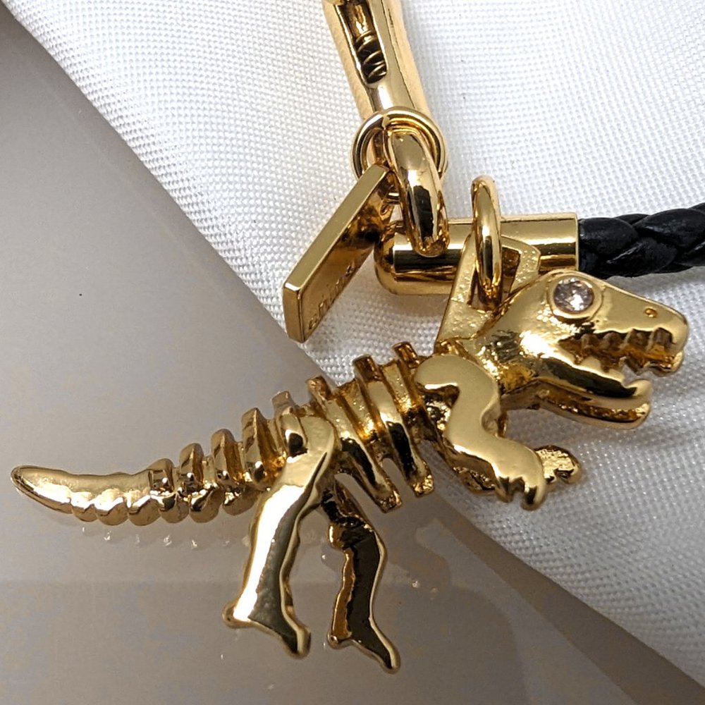Coach BRAIDED CHARM FRIENDSHIP BRACELET Leather Rexy Dinosaur Gold Black 67043